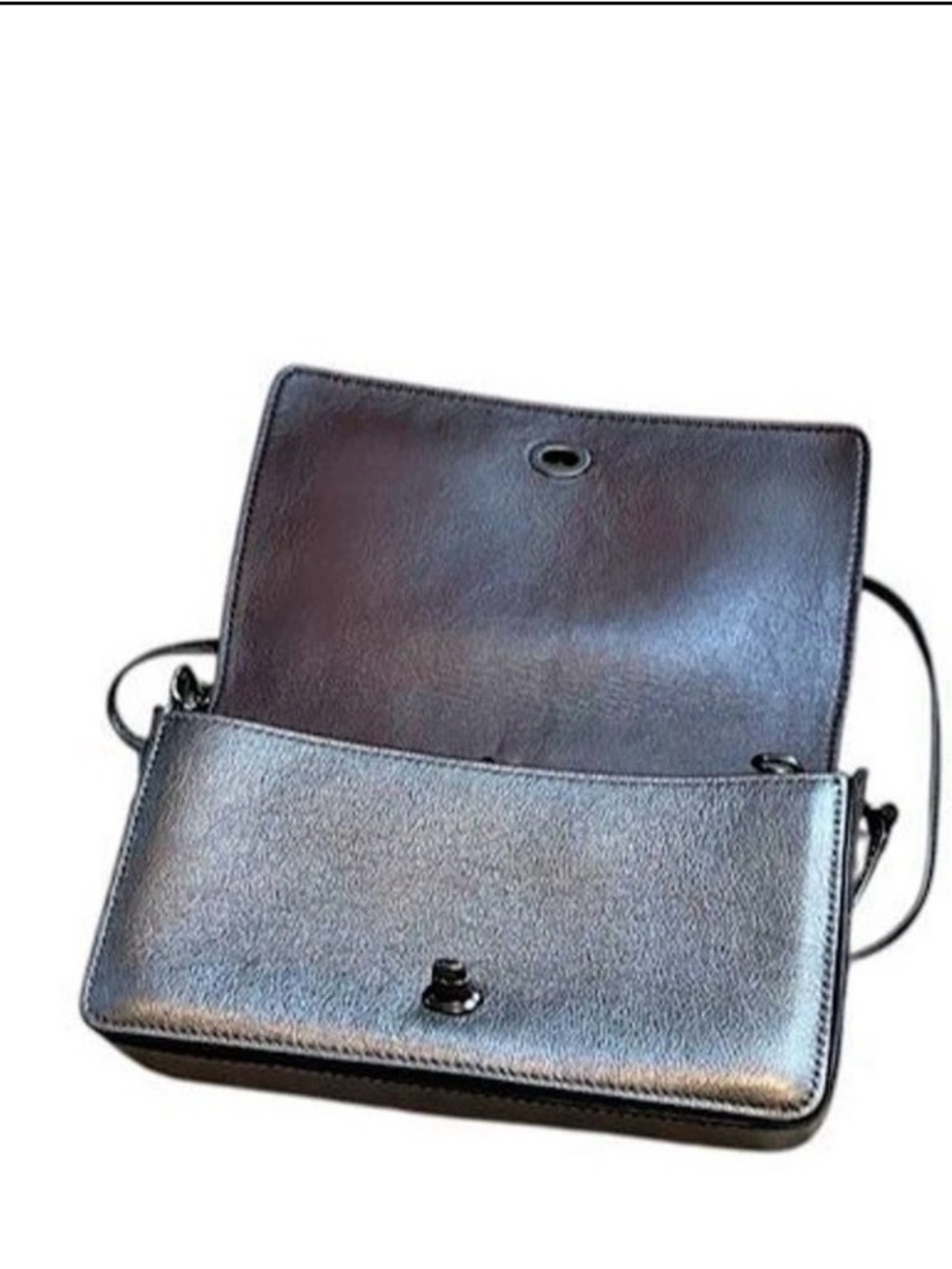 Coach 1941 Metallic Gray Leather Signature Embossed Dinky - Gunmetal - Graphite - Picture 4 of 11